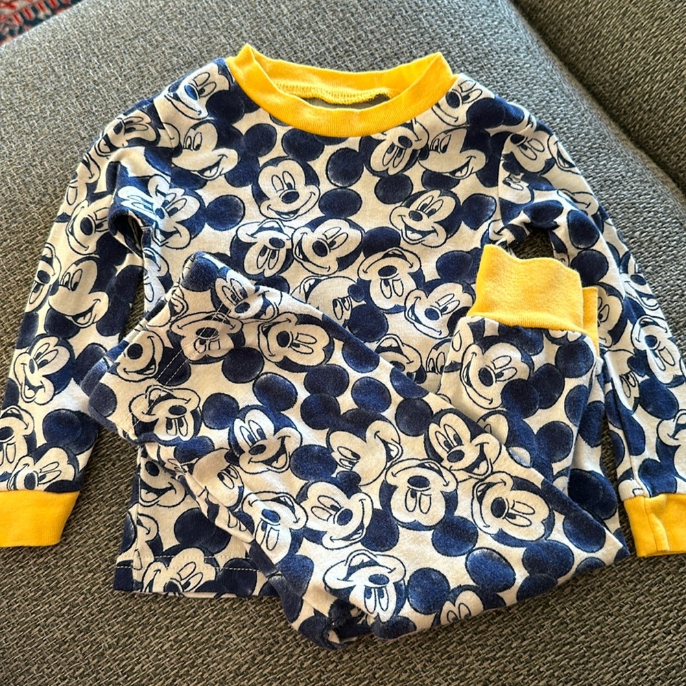 Disney Mickey Mouse Pajama Long John Set 100% Cotton